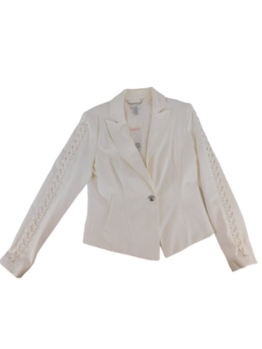 Cach'e NWT Women's Ivory One-Button Decorative Sleeve Jacket, Size 12